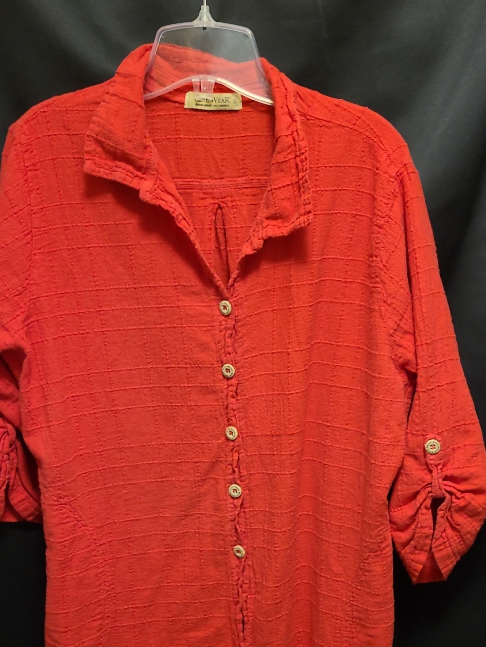 VINTAGE EZZE WEAR coral pink crinkle cotton long shirt dress  SIZE Xl